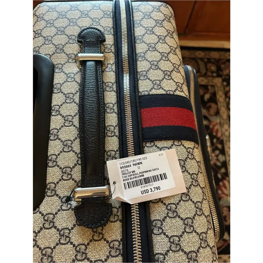Gucci Savoy, GG Supreme suitcase, iconic blue/red web stripe made in Italy